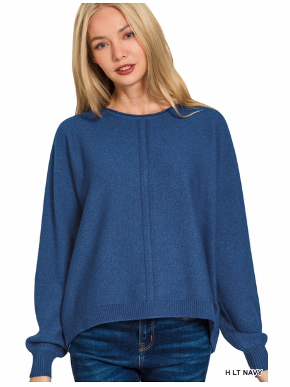 110 ❤️ VISCOSE light navy FRONT SEAM ROUND-NECK SWEATER